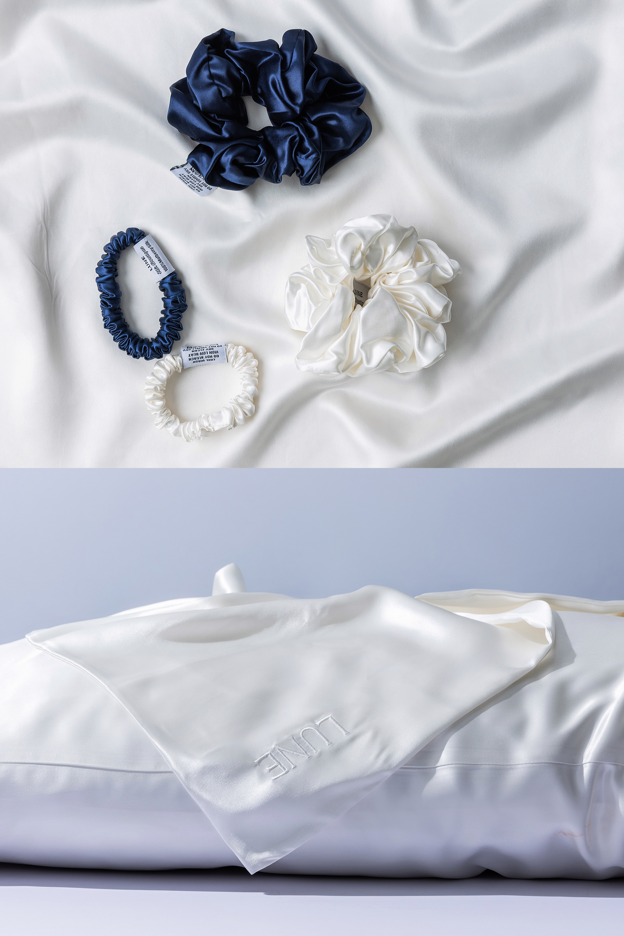 Silk Pillow Case and Box of Scrunchies Bundle